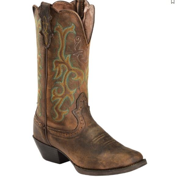 Justin Womens 12 Square Toe Stampede Western Cowboy Boots - Picture 1 of 9